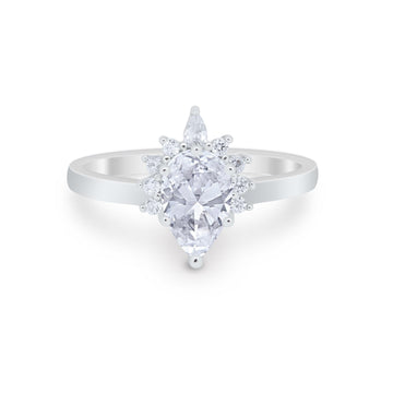 Teardrop Art Deco Pear Wedding Engagement Ring Simulated CZ 925 Sterling Silver